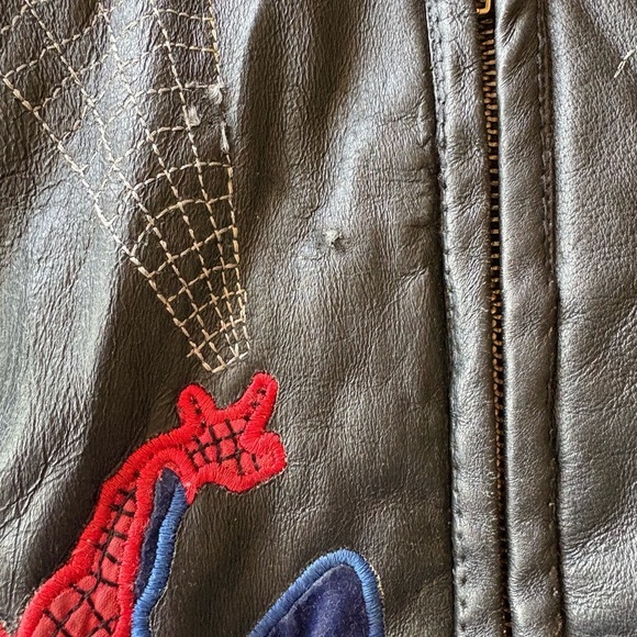 RARE Leather  Spiderman Kids Jacket - Black with Red and Blue Accents - Picture 6 of 15